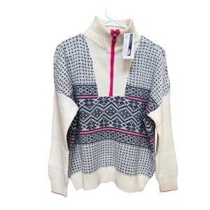 Vineyard Vines Cream and Navy Patterned Sweater with Pink Accents